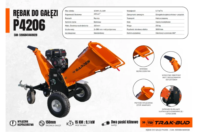 Rozdrabniacz do gałęzi, rębak spalinowy TB GARDEN P4206