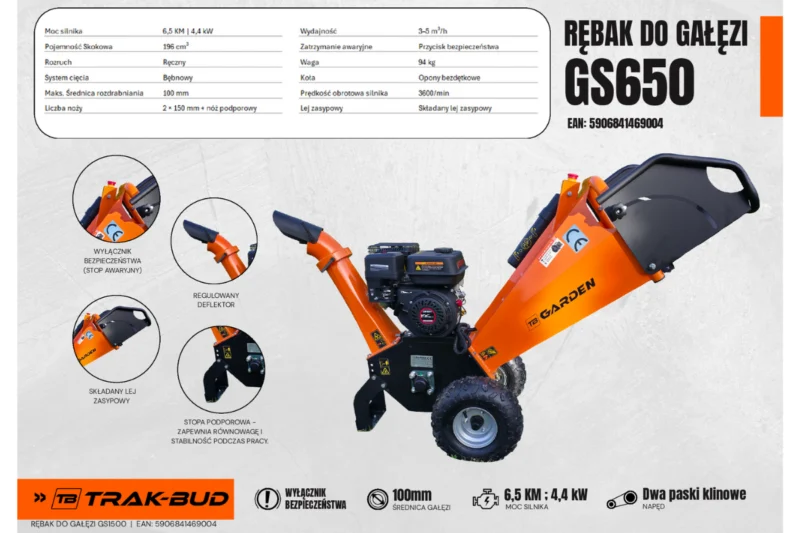 Rozdrabniacz do gałęzi, rębak spalinowy TB GARDEN GS650